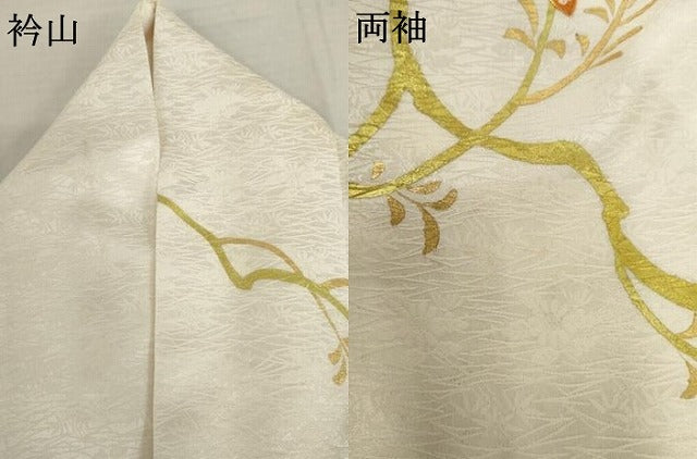 平和屋着物●訪問着　駒刺繍　枝垂れ柳　舞蝶文　金彩　正絹　逸品　AABM2056cs