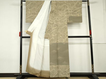 平和屋着物●紺仁越後型松煙　十一代　松井均　訪問着　流水文　正絹　逸品　AABM2061cs