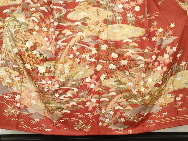平和屋着物●豪華振袖　駒刺繍　松竹梅風景文　金彩　正絹　逸品　AABM2074cs