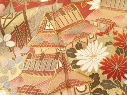平和屋着物●豪華振袖　駒刺繍　松竹梅風景文　金彩　正絹　逸品　AABM2074cs