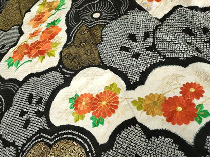 平和屋着物●豪華振袖　絞り　駒刺繍　梅尽くし　黒地　金糸　金彩　正絹　逸品　AABM2083cs