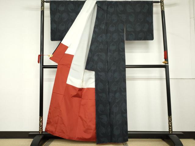 平和屋着物●上質な紬　枝花文　正絹　逸品　未使用　AABM2085cs