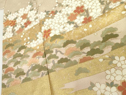 平和屋着物●訪問着　駒刺繍　花松文　金彩　正絹　逸品　AABM2090cs