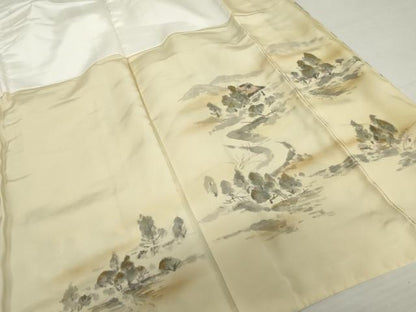 平和屋着物●訪問着　作家物　手描き　遠山風景文　金彩　鬼しぼ縮緬　正絹　逸品　AABM2093cs
