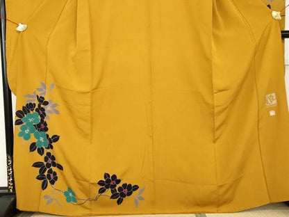 平和屋着物●染色作家　草野一騎　振袖　枝花文　正絹　逸品　AABM2096cs