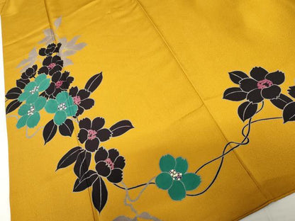 平和屋着物●染色作家　草野一騎　振袖　枝花文　正絹　逸品　AABM2096cs