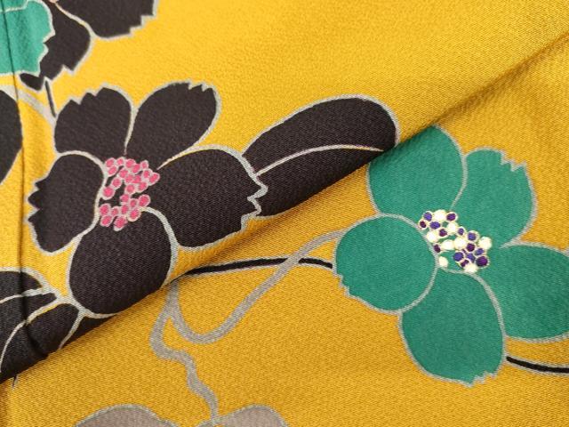 平和屋着物●染色作家　草野一騎　振袖　枝花文　正絹　逸品　AABM2096cs