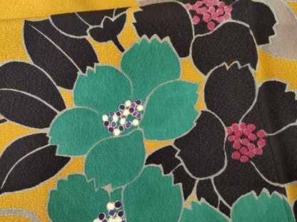 平和屋着物●染色作家　草野一騎　振袖　枝花文　正絹　逸品　AABM2096cs
