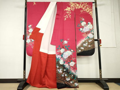 平和屋着物●豪華振袖　枝花文　暈し染め　金彩　正絹　逸品　AABM2100cs