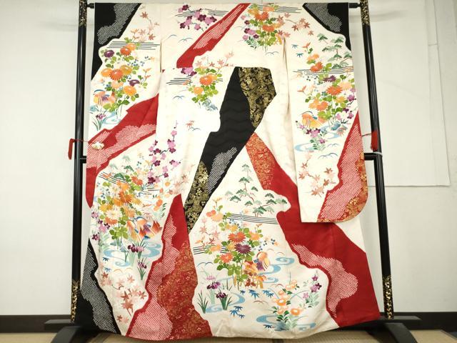 平和屋着物●豪華振袖　絞り　駒刺繍　鴛鴦草花文　金彩　大丸扱い　正絹　逸品　AABM2104cs