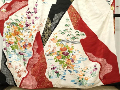 平和屋着物●豪華振袖　絞り　駒刺繍　鴛鴦草花文　金彩　大丸扱い　正絹　逸品　AABM2104cs