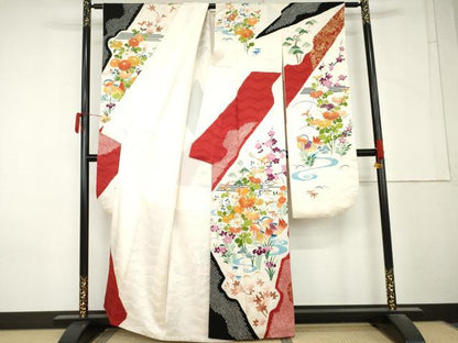 平和屋着物●豪華振袖　絞り　駒刺繍　鴛鴦草花文　金彩　大丸扱い　正絹　逸品　AABM2104cs