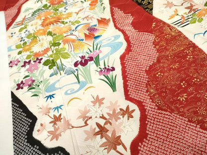平和屋着物●豪華振袖　絞り　駒刺繍　鴛鴦草花文　金彩　大丸扱い　正絹　逸品　AABM2104cs