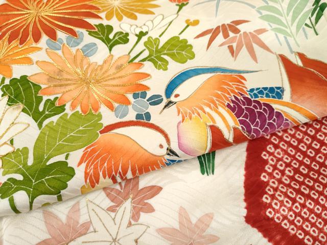 平和屋着物●豪華振袖　絞り　駒刺繍　鴛鴦草花文　金彩　大丸扱い　正絹　逸品　AABM2104cs