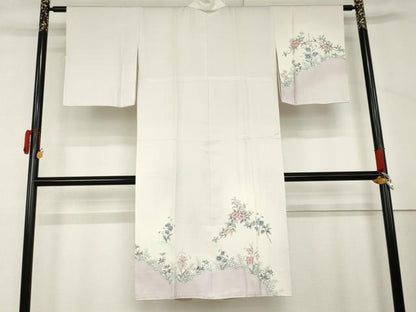 平和屋着物●長襦袢　無双仕立て　刺繍　草花文　暈し染め　正絹　逸品　AABM2109cs