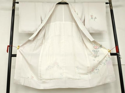 平和屋着物●長襦袢　無双仕立て　刺繍　草花文　暈し染め　正絹　逸品　AABM2109cs