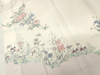 平和屋着物●長襦袢　無双仕立て　刺繍　草花文　暈し染め　正絹　逸品　AABM2109cs