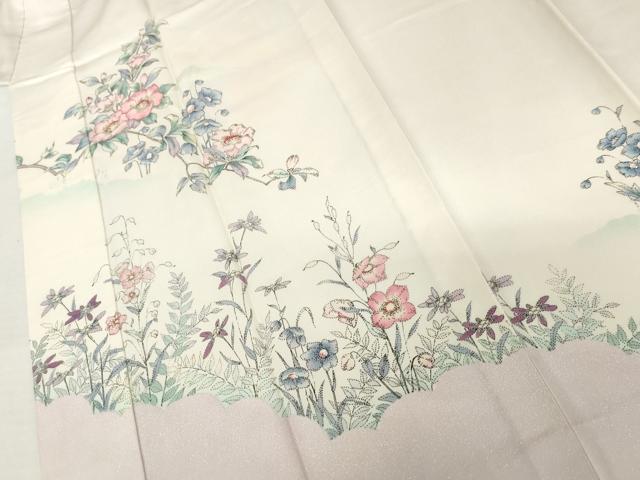 平和屋着物●長襦袢　無双仕立て　刺繍　草花文　暈し染め　正絹　逸品　AABM2109cs