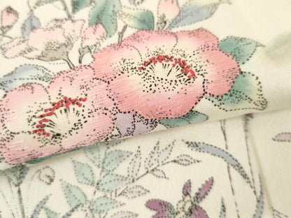平和屋着物●長襦袢　無双仕立て　刺繍　草花文　暈し染め　正絹　逸品　AABM2109cs