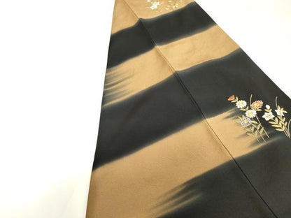 平和屋着物●豪華黒留袖　総刺繍　駒刺繍　草花文　暈し染め　正絹　逸品　AABM2113cs