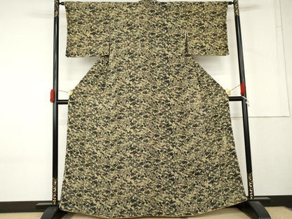 平和屋着物●宮内庁御用達　赤城右堂　小紋　型染め　流水草花文　鬼しぼ縮緬　正絹　逸品　AABM2118cs