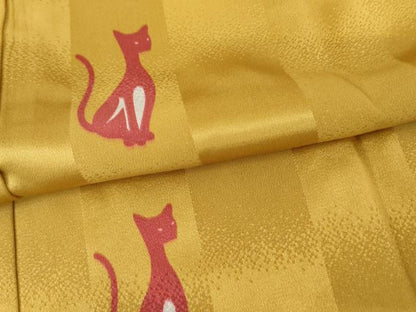 平和屋着物●長襦袢　無双仕立て　ネコ　猫　正絹　逸品　AABM2120cs