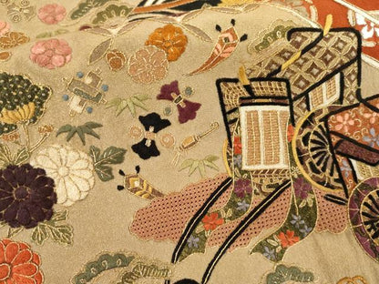 平和屋着物●中国三大刺繍　スワトウ刺繍　汕頭刺繍　総刺繍　黒留袖　御所車吉祥花文　金糸　正絹　逸品　AABM2126cs