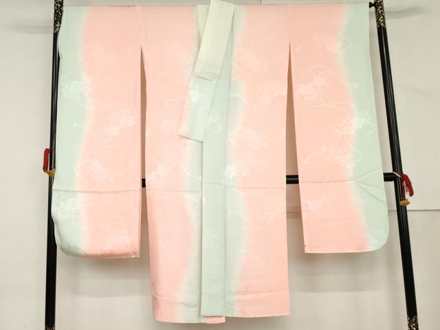 平和屋着物●振袖用長襦袢　袷　花扇地紋　暈し染め　正絹　逸品　AABM2127cs