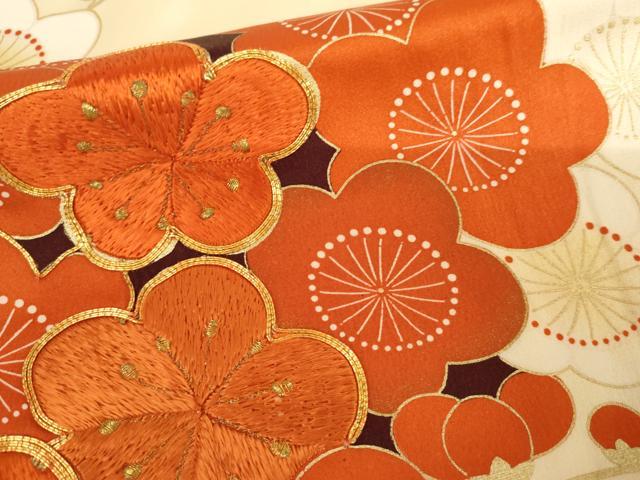 平和屋着物●豪華振袖　駒刺繍　枝梅　金糸　金彩　正絹　逸品　AABM2134cs