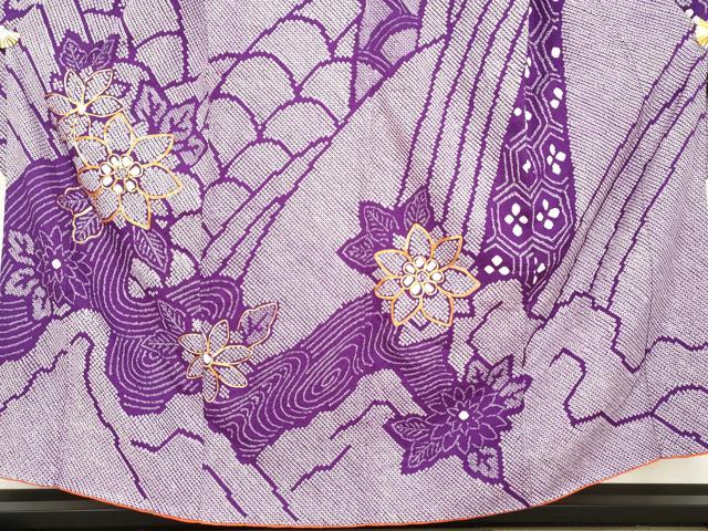 平和屋着物●豪華振袖　駒刺繍　総絞り　流水草花文　正絹　逸品　AABM2148cs
