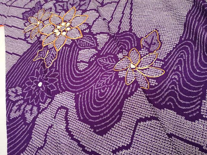 平和屋着物●豪華振袖　駒刺繍　総絞り　流水草花文　正絹　逸品　AABM2148cs