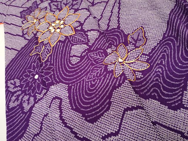 平和屋着物●豪華振袖　駒刺繍　総絞り　流水草花文　正絹　逸品　AABM2148cs