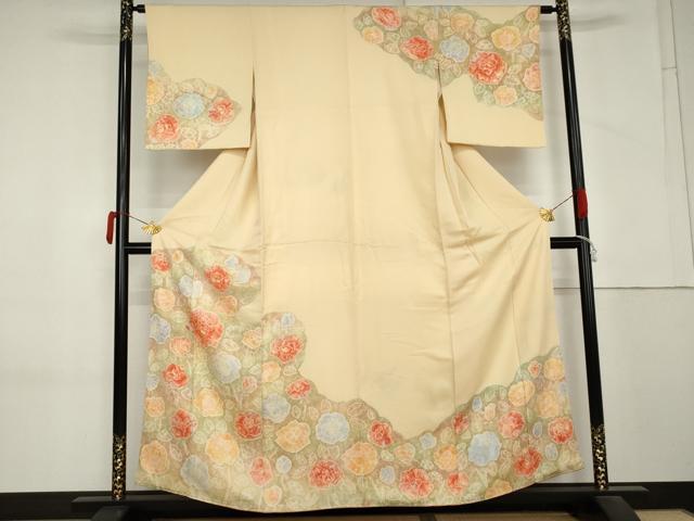 平和屋着物●訪問着　絞り　草花文　薔薇　正絹　逸品　AABM2149cs