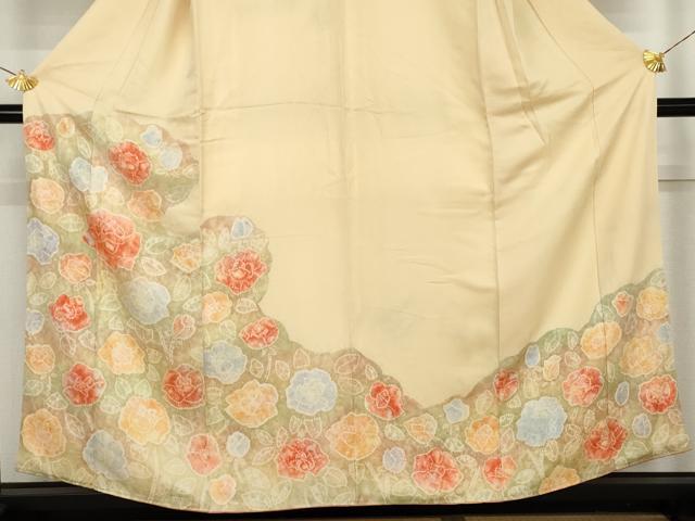 平和屋着物●訪問着　絞り　草花文　薔薇　正絹　逸品　AABM2149cs