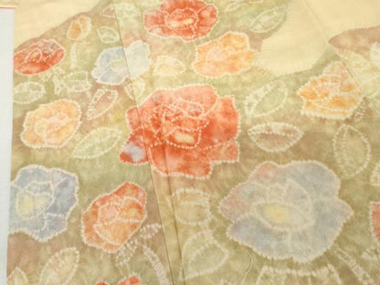 平和屋着物●訪問着　絞り　草花文　薔薇　正絹　逸品　AABM2149cs