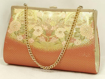 平和屋着物▼和装小物　和装バッグ・草履セット　佐賀錦　ハンドバッグ　クラッチバッグ　花柄　金糸　逸品　AABM2163ay