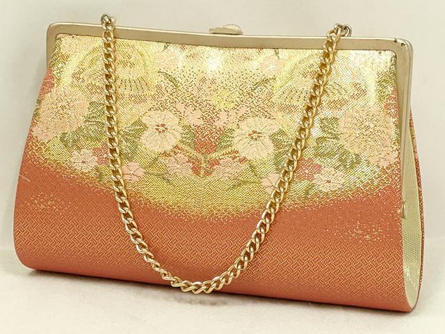平和屋着物▼和装小物　和装バッグ・草履セット　佐賀錦　ハンドバッグ　クラッチバッグ　花柄　金糸　逸品　AABM2163ay
