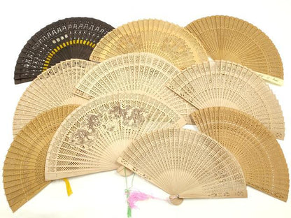 平和屋着物▼和装小物　扇子　まとめて10点　中国工芸扇子　白檀扇　木製　BALI　逸品　AABM2171ay