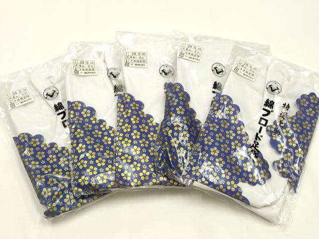 平和屋着物▼和装小物　足袋　まとめて5点　福助　白　4枚コハゼ　24.0cm　逸品　未使用　AABM2191ay