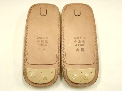 平和屋着物●男性　和装小物　雪駄　畳表風　鼻緒:白牛皮　牛皮底　Lサイズ　逸品　未使用　AABM2236ay