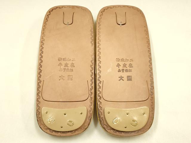 平和屋着物●男性　和装小物　雪駄　畳表風　鼻緒:白牛皮　牛皮底　Lサイズ　逸品　未使用　AABM2236ay