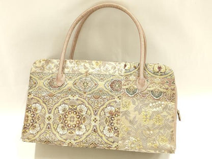 平和屋着物●和装小物　和装バッグ　ハンドバッグ　利休バッグ　刺繍　更紗花文　金糸　帯地使用　逸品　AABM2239ay