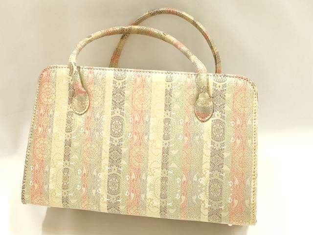 平和屋着物●和装小物　和装バッグ　ハンドバッグ　利休バッグ　間道　金糸　帯地使用　逸品　AABM2240ay