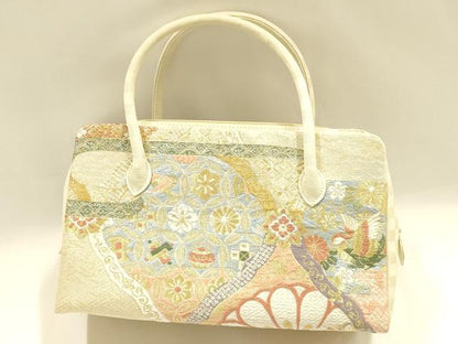 平和屋着物●和装小物　和装バッグ　ハンドバッグ　利休バッグ　吉祥花鳥文　金銀糸　帯地使用　逸品　AABM2244ay