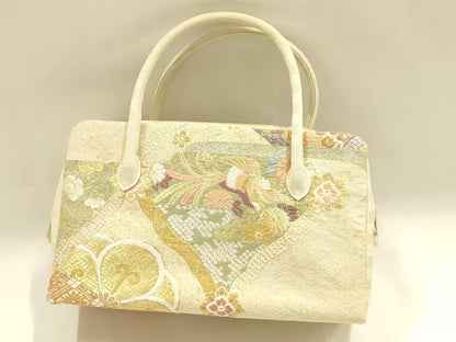 平和屋着物●和装小物　和装バッグ　ハンドバッグ　利休バッグ　吉祥花鳥文　金銀糸　帯地使用　逸品　AABM2244ay
