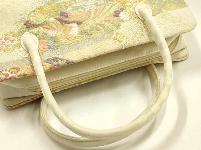 平和屋着物●和装小物　和装バッグ　ハンドバッグ　利休バッグ　吉祥花鳥文　金銀糸　帯地使用　逸品　AABM2244ay