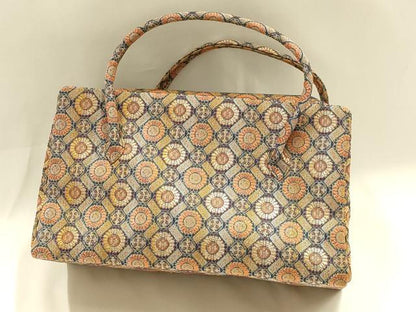 平和屋着物●和装小物　和装バッグ　ハンドバッグ　利休バッグ　花天井文　銀糸　帯地使用　逸品　AABM2246ay