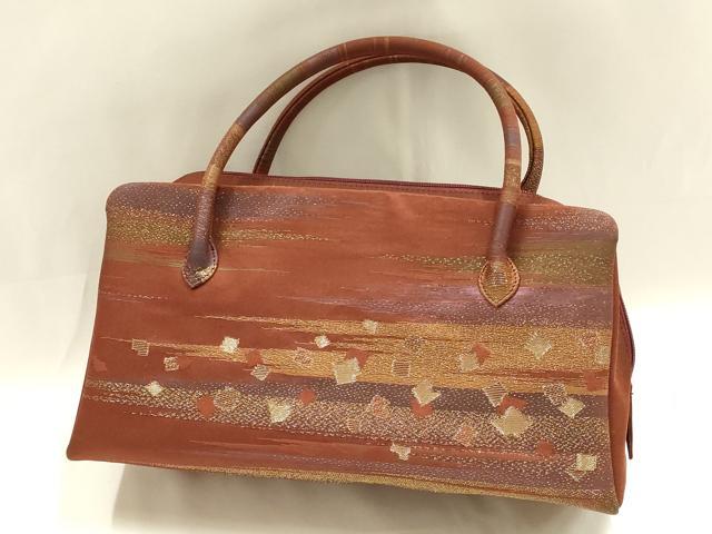 平和屋着物●和装小物　和装バッグ　ハンドバッグ　利休バッグ　霞文　箔散らし　金糸　帯地使用　逸品　AABM2248ay