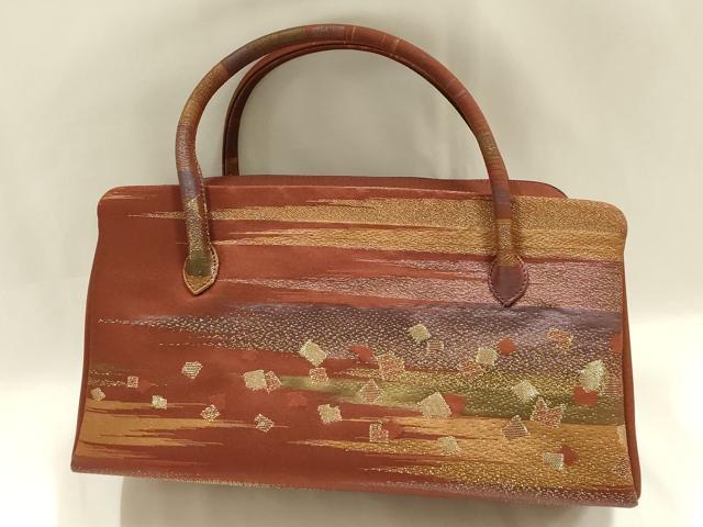 平和屋着物●和装小物　和装バッグ　ハンドバッグ　利休バッグ　霞文　箔散らし　金糸　帯地使用　逸品　AABM2248ay