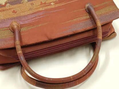平和屋着物●和装小物　和装バッグ　ハンドバッグ　利休バッグ　霞文　箔散らし　金糸　帯地使用　逸品　AABM2248ay